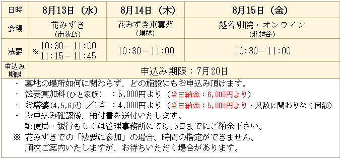 盂蘭盆会 合同法要 8月