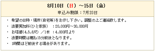 盂蘭盆会 棚経 8月